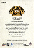 2023-24 David Backes Upper Deck Boston Bruins Centennial CENTENNIAL CLOTH RELICS GAME-USED JERSEY #CCR-DB Boston Bruins