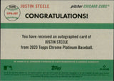 2023 Justin Steele Topps Chrome Platinum Anniversary GREEN REFACTOR AUTOGRAPH ROOKIE AUTO RC 7/75 #CPA-JST Chicago Cubs