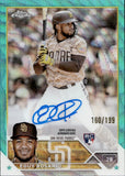 2023 Eguy Rosario Topps Chrome AQUA WAVE REFRACTOR AUTOGRAPH ROOKIE 160/199 AUTO RC #RA-ER San Diego Padres