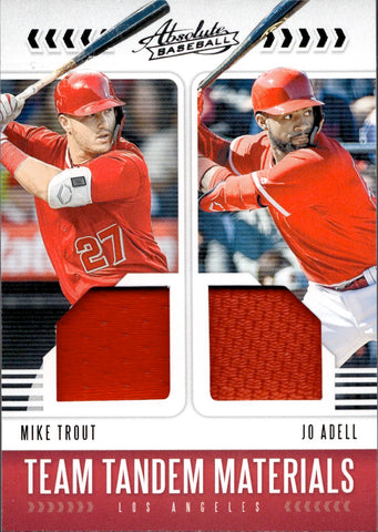 2020 Mike Trout Jo Adell Panini Absolute TEAM TANDEM MATERIALS DUAL JERSEY RELIC #TT-JM Anaheim Angels