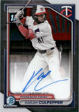 2024 Kaelen Culpepper Bowman 1ST BOWMAN CHROME PROSPECT AUTOGRAPH AUTO #CPA-KC Minnesota Twins