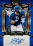 2024 Evan Carter Panini Select BLUE PRIZM ROOKIE AUTOGRAPH 11/49 RC AUTO #SIG-EC Texas Rangers