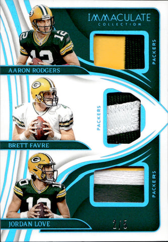 2024 Aaron Rodgers Brett Favre Jordan Love Panini Immaculate PLATINUM TRIPLE PATCH 2/5 RELIC #ITJ-GB Green Bay Packers
