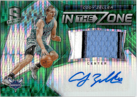 2016-17 Cody Zeller Panini Spectra IN THE ZONE GREEN PULSAR PRIZM AUTO PATCH 5/5 AUTOGRAPH #24 Charlotte Hornets