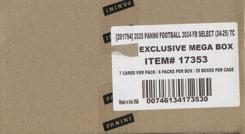 2024 Panini Select Football Mega, 20 Box (Red & Black Shock Die Cut) Case