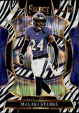 2025 Malaki Starks Panini Select CONCOURSE ZEBRA PRIZM ROOKIE RC #61 Baltimore Ravens