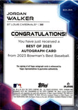 2023 Jordan Walker Bowman's Best BEST OF 2023 GOLD REFRACTOR AUTOGRAPH ROOKIE 31/50 AUTO RC #B23-JWA St. Louis Cardinals