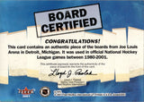 2001-02 Mike Bossy Fleer Greats Of The Game BOARD CERTIFIED GAME-USED BOARDS FROM JOE LOUIS ARENA New York Islanders