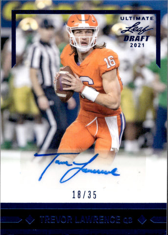 2021 Trevor Lawrence Leaf Ultimate Draft GOLD LEAF ROOKIES BLUE AUTOGRAPH AUTO RC 18/35 #GLR-TL1 Clemson Tigers Jacksonville Jaguars