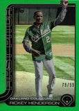 2025 Rickey Henderson Topps Series 2 GREEN FOIL FIRST PITCH 79/99 #FP2-3 Oakland A's HOF