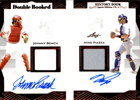 2023 Mike Piazza Johnny Bench Leaf History Book DOUBLE BOOKED DUAL JERSEY AUTO 24/25 AUTOGRAPH RELIC #DB-6 Reds Dodgers HOF