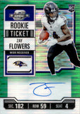 2023 Zay Flowers Panini Contenders Optic GREEN PULSAR ROOKIE TICKET AUTOGRAPH 18/30 RC AUTO #142 Baltimore Ravens