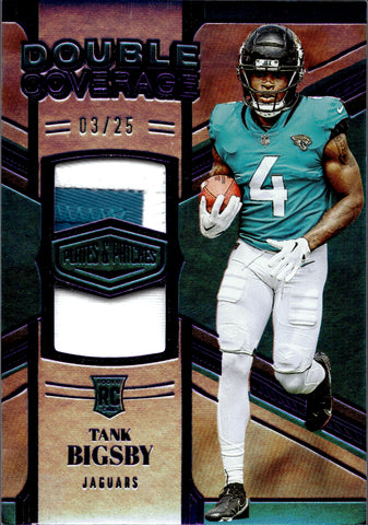 2023 Tank Bigsby Panin Plates & Patches PURPLE DOUBLE COVERAGE ROOKIE DUAL PATCH 03/25 RELIC #DC-24 Jacksonville Jaguars