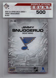2025-26 Jimmy Snuggerud Upper Deck SERIES 1 POPULATION COUNT 500 ROOKIE RC #PC-22 St. Louis Blues