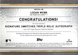 2023 Logan Webb Topps Museum Collection SIGNATURE SWATCHES TRIPLE RELIC AUTOGRAPH 61/299 AUTO JERSEY #SWTRA-LW San Francisco Giants