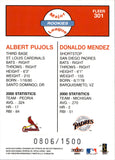 2001 Albert Pujols Donaldo Mendez Fleer Platinum MAJOR LEAGUE ROOKIES 806/1500 RC #301 St. Louis Cardinals