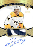 2021-22 Tanner Jeannot Upper Deck Ultimate AUTOGRAPHED DEBUT THREADS ROOKIE 28/49 AUTO RC PATCH #ADT-TJ Nashville Predators