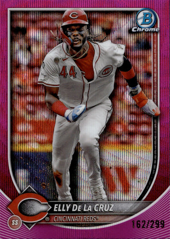 2025 Elly De La Cruz Bowman Chrome PINK WAVE REFRACTOR 162/299 #89 Cincinnati Reds