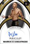 2022 Carmelo Hayes Panini Immaculate WWE ROOKIE MARKS OF GREATNESS AUTO 06/49 AUTOGRAPH RC #MG-CHY NXT