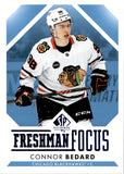 2024-25 Connor Bedard Upper Deck SP Authentic FRESHMAN FOCUS BLUE ROOKIE RC #FF-1 Chicago Blackhawks