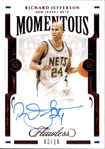 2020-21 Richard Jefferson Panini Flawless MOMENTOUS AUTOGRAPHS RUBY AUTO 3/15 #MOM-JEF New Jersey Nets