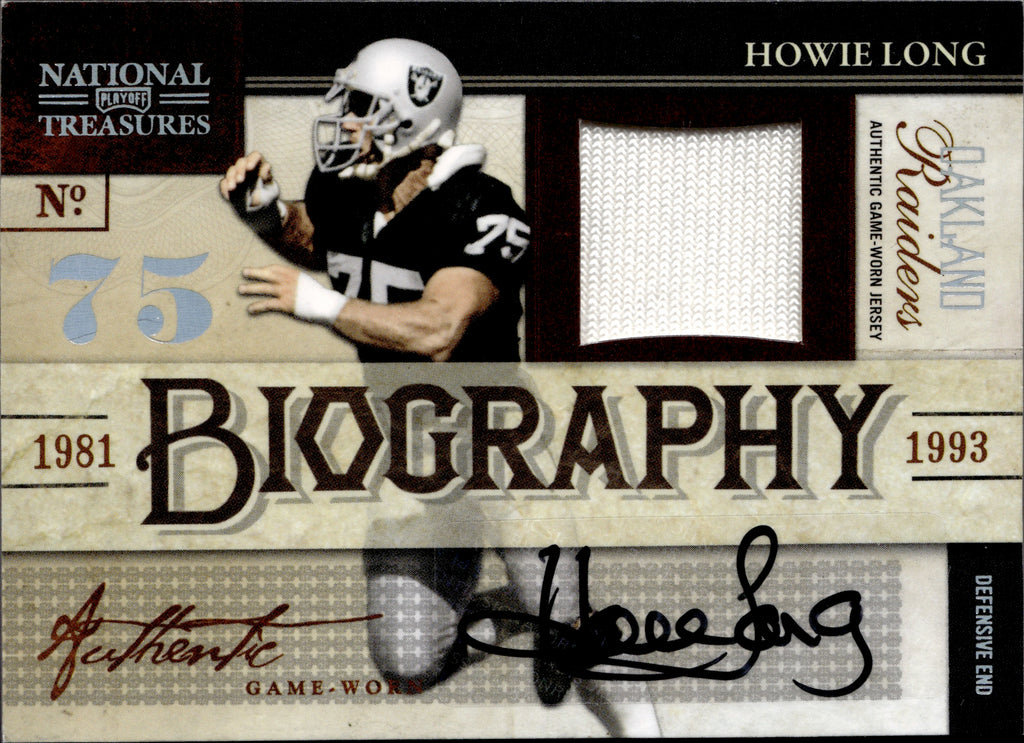 2009 Howie Long Playoff National Treasures BIOGRAPHY JERSEY AUTO 06/50