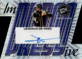 2024 Leodalis De Vries Leaf Press Pass Premium ImPRESSive PURPLE PRISM AUTOGRAPH ROOKIE 1/5 AUTO RC #I-LDV San Diego Padres