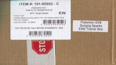 Pokemon Scarlet & Violet Surging Sparks, 10 ETB Elite Trainer Box Case