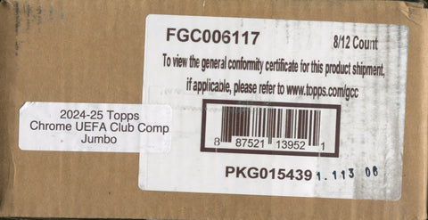 2024-25 Topps Chrome UEFA Club Competitions Soccer Jumbo, 8 Box Case