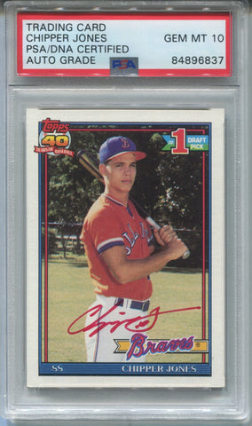 1991 Chipper Jones Topps PSA/DNA AUTHENTIC 10 ROOKIE RED INK AUTO AUTOGRAPH RC #333 Atlanta Braves HOF 6837