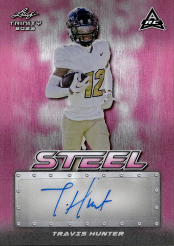 2023 Travis Hunter Leaf Trinity STEEL PINK AUTOGRAPH ROOKIE AUTO RC 18/25 #SA-TH1 Jacksonville Jaguars Colorado Buffaloes