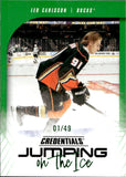 2024-25 Leo Carlsson Upper Deck Credentials JUMPING ON THE ICE GREEN 1/49 #JI-LC Anaheim Ducks