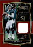 2020 Jalen Hurts Panini Select DRAFT SELECTIONS MEMORABILIA RED PRIZM JERSEY ROOKIE RC #DS-JHU Philadelphia Eagles