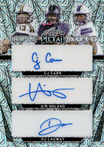 2024 CJ Carr Air Noland DJ Lagway Leaf Metal MOJO  TRIPLE AUTOGRAPH ROOKIE AUTO RC 2/9 #TA-2 Notre Dame Fighting Irish South Carolina Gamecocks Florida Gators