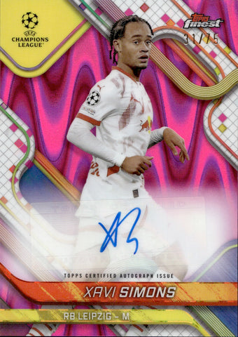 2024-25 Xavi Simons Topps Finest UEFA CHAMPIONS LEAGUE MAGENTA RAYWAVE REFRACTOR AUTOGRAPH VARIATION AUTO 31/75 #BA-XS RB Leipzig