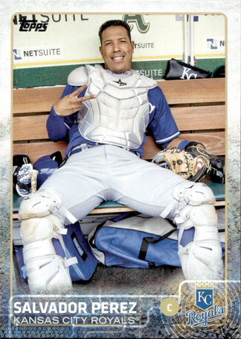 2015 Salvador Perez Topps SERIES 1 DUGOUT SP PHOTO VARIATION #39 Kansas City Royals