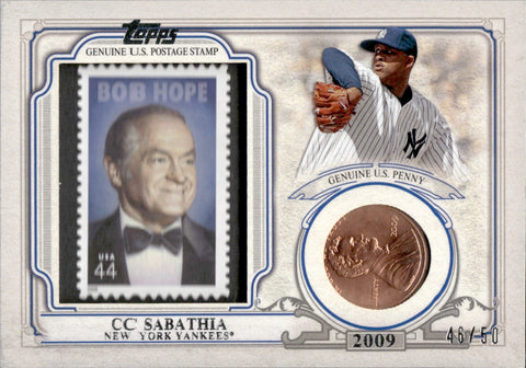 2016 CC Sabathia Topps WORLD CHAMPION COIN AND STAMPS PENNY 46/50 RELIC #WCCS-CS New York Yankees