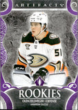 2024-25 Olen Zellweger Upper Deck Artifacts ROOKIES PURPLE MATERIALS 21/49 RC JERSEY PATCH #180 Anaheim Ducks