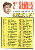 1967 Topps CHECKLIST 2ND SERIES 110-196 #103 *UNMARKED* 2