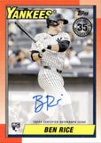 2025 Ben Rice Topps 1990 DESIGN ROOKIE AUTOGRAPH RC AUTO #90A-BRI New York Yankees