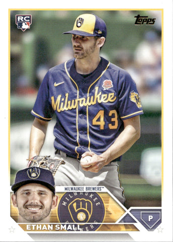 2023 Ethan Small Topps SERIES 1 GOLDEN MIRROR IMAGE VARIATION SSP ROOKIE RC #87 Milwaukee Brewers