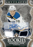 2024-25 Zachary Bolduc Upper Deck Artifacts GOLD AUTO MATERIALS ROOKIE DUAL JERSEY AUTOGRAPH RC 197/199 #182 St. Louis Blues