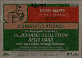2024 Jordan Walker Topps Heritage CLUBHOUSE COLLECTION RELIC GAME-USED BAT 73/99 #CCR-JWA St. Louis Cardinals
