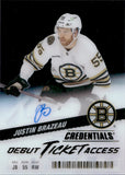 2024-25 Justin Brazeau Upper Deck Credentials DEBUT TICKET ACCESS AUTOGRAPH 30/99 AUTO #DTAA-BR Boston Bruins