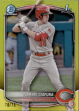 2025 Sammy Stafura Bowman Chrome Prospects 1ST BOWMAN YELLOW REFRACTOR 70/75 #BCP-100 Cincinnati Reds