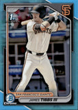 2024 James Tibbs III Bowman Draft CHROME PROSPECT 1ST BOWMAN SKY BLUE REFRACTOR #BDC-40 San Francisco Giants