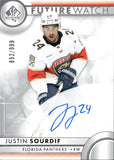 2023-24 Justin Sourdif Upper Deck SP Authentic FUTURE WATCH AUTOGRAPH ROOKIE 852/999 AUTO RC #189 Florida Panthers
