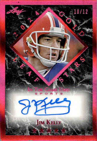 2024 Jim Kelly Leaf In the Game Used LEAF GOLD STARS PINK FOIL AUTOGRAPH AUTO 10/12 #LGS-JK1 Buffalo Bills