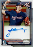 2024 Travis Sykora Bowman CHROME PROSPECT 1st BOWMAN REFRACTOR AUTOGRAPH 211/499 AUTO #CPA-TSY Washington Nationals
