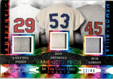 2024 Satchel Paige Don Drysdale Bob Gibson Leaf In The Game Used GAME-USED TRIOS RAINBOW FOIL 13/40 JERSEYS #GUMT-10 Cleveland Indians Brooklyn Dodgers St. Louis Cardinals